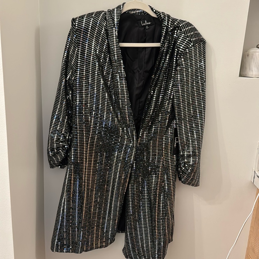 Lulus - Mini metallic blazer dress with shoulder pads